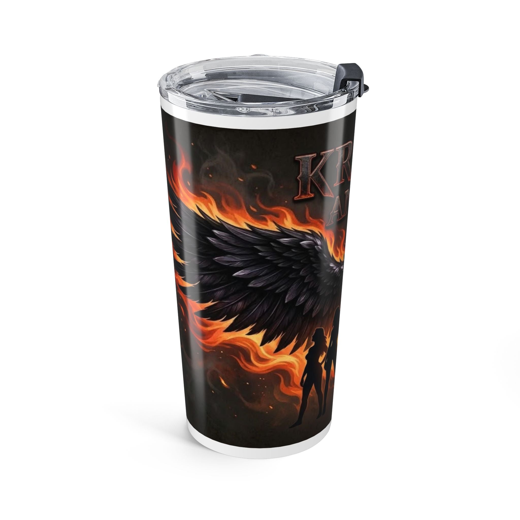 Flaming Fallen Angels Tumbler 20oz | Fire Wings Silhouette Travel Cup