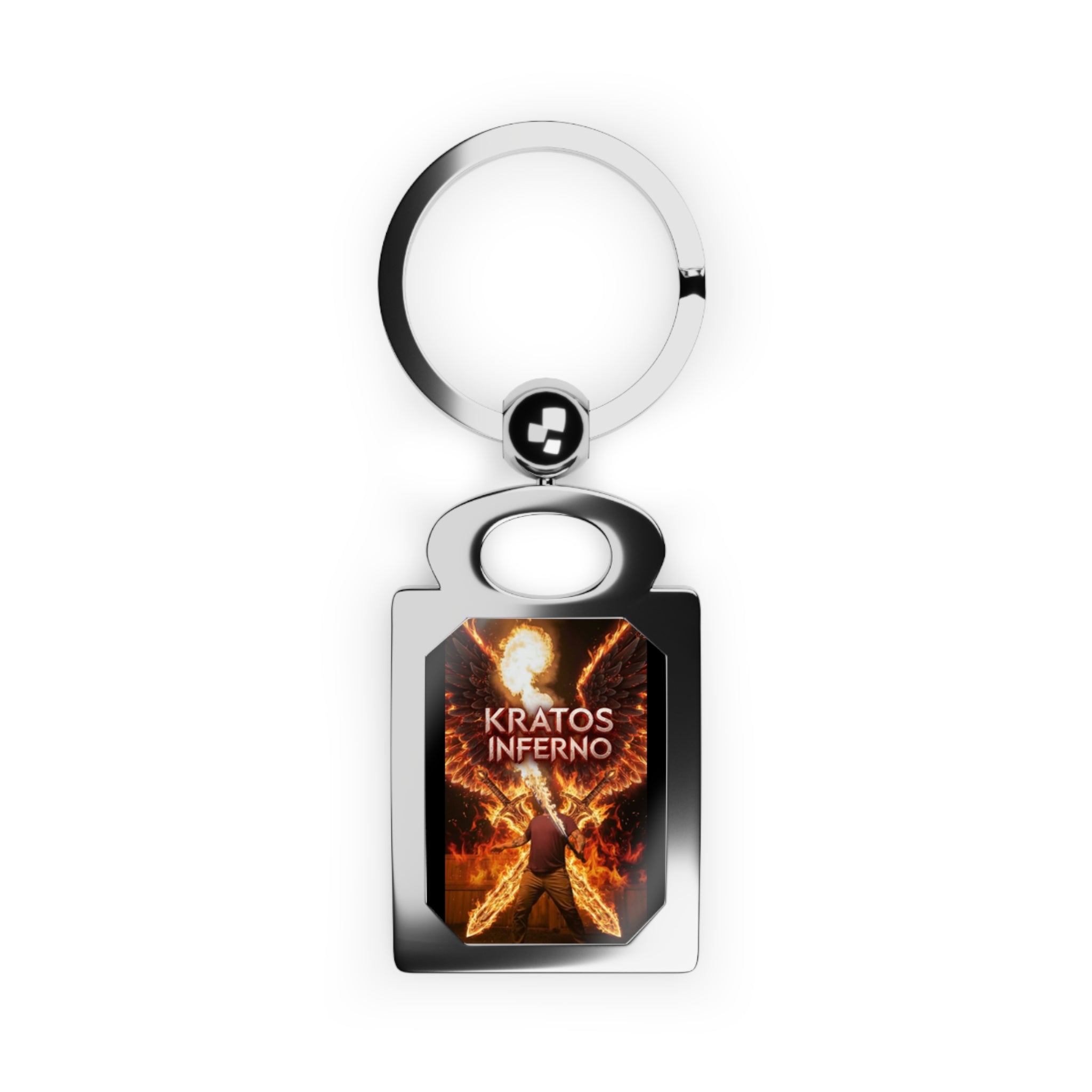 Kratos Inferno fiery warrior Rectangle Photo Keyring | metal photo keychain