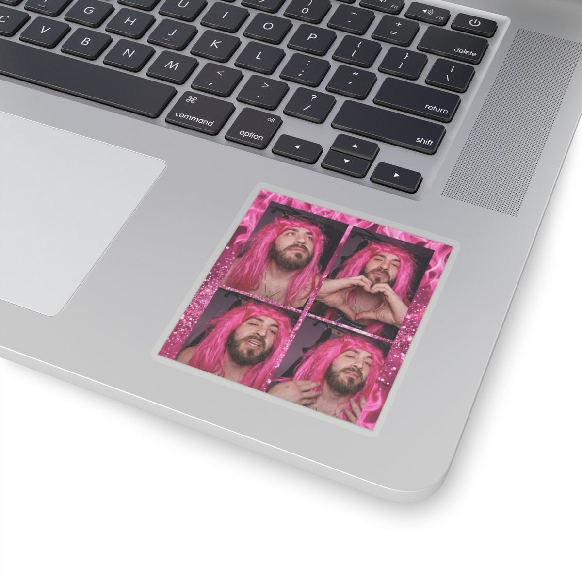 Pink Wig Photo Collage Kiss-Cut Stickers | Four-Panel Portrait Sticker