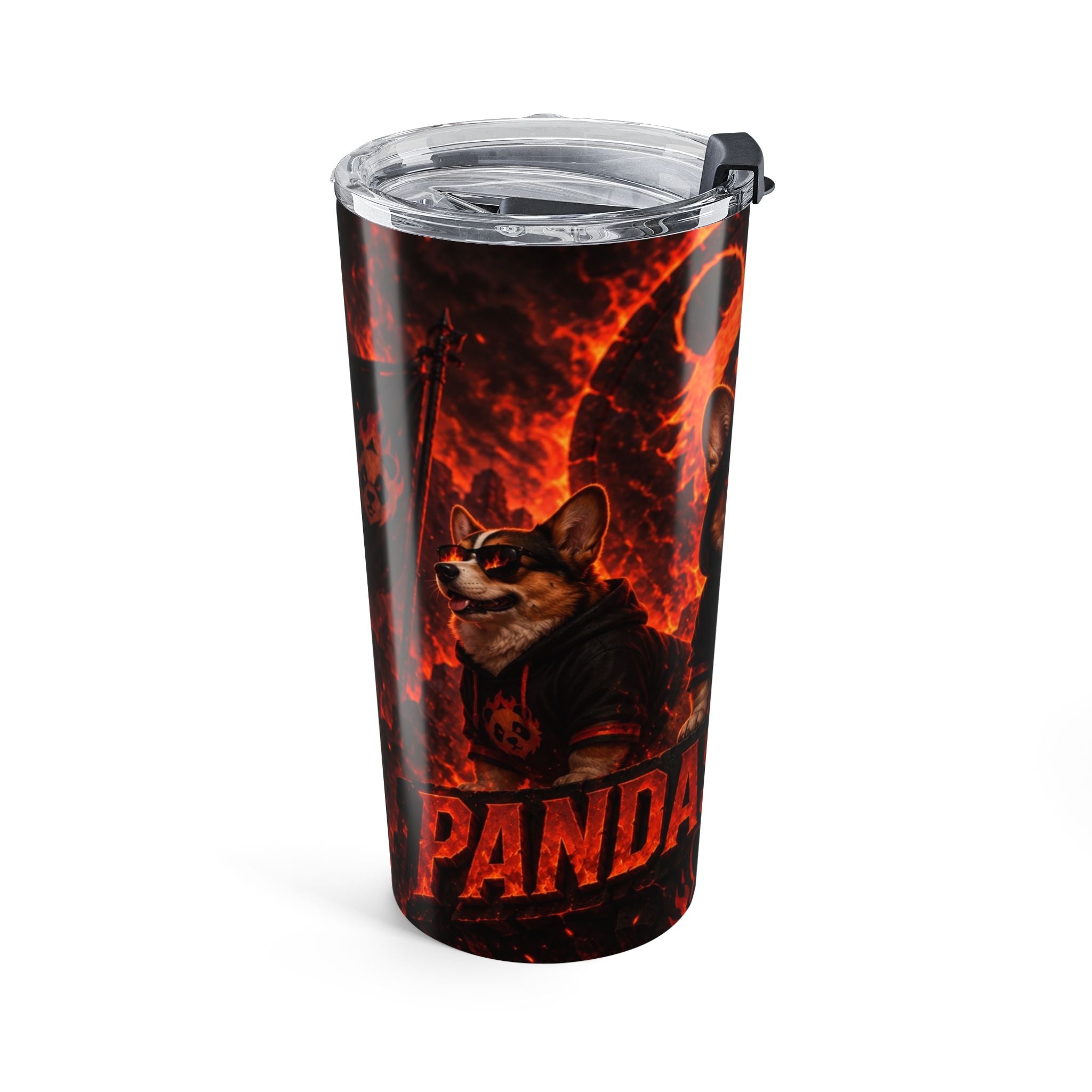 20oz Corgi Fire Tumbler – Fiery Panda Hooded Dog Travel Cup