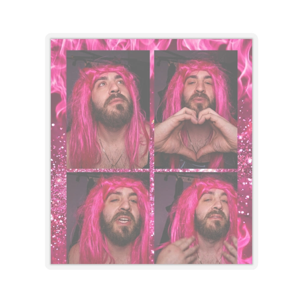 Pink Wig Photo Collage Kiss-Cut Stickers | Four-Panel Portrait Sticker
