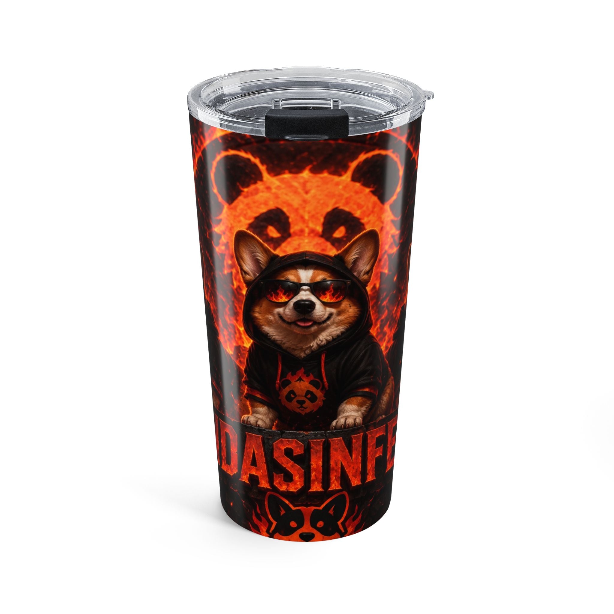20oz Corgi Fire Tumbler – Fiery Panda Hooded Dog Travel Cup