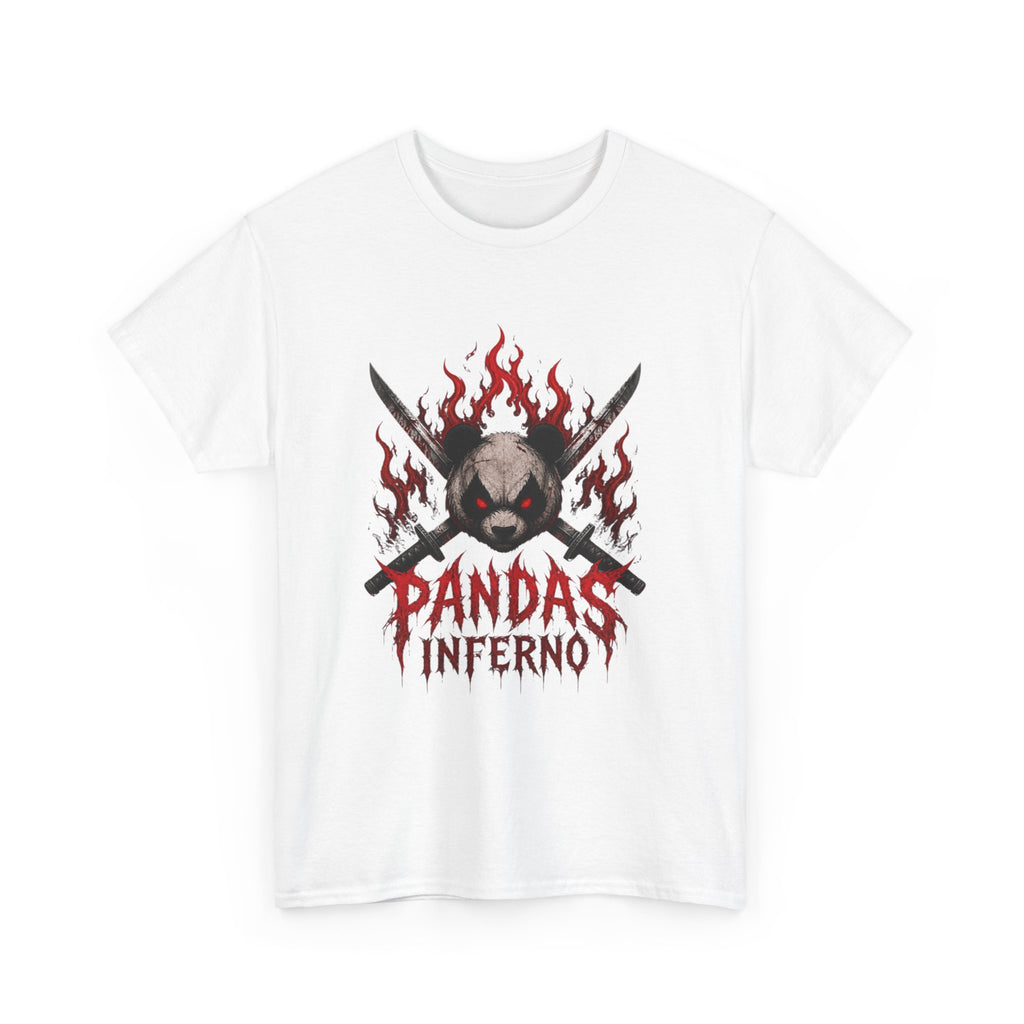 Pandas Inferno T-Shirt | Flaming Panda Skull, Crossed Swords