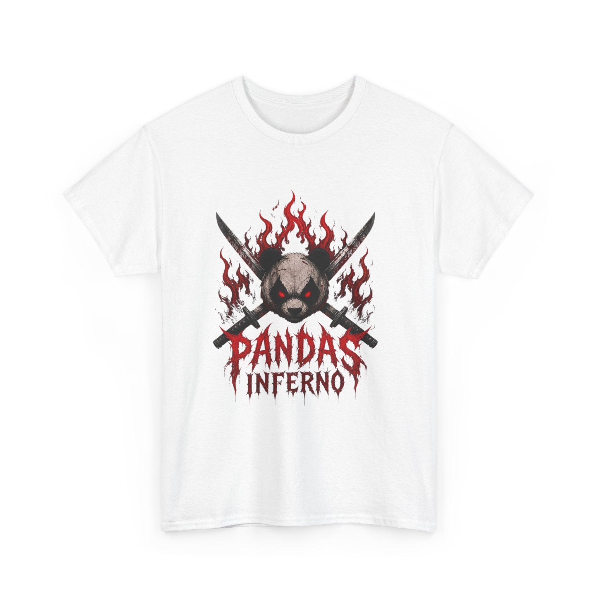 Pandas Inferno T-Shirt | Flaming Panda Skull, Crossed Swords