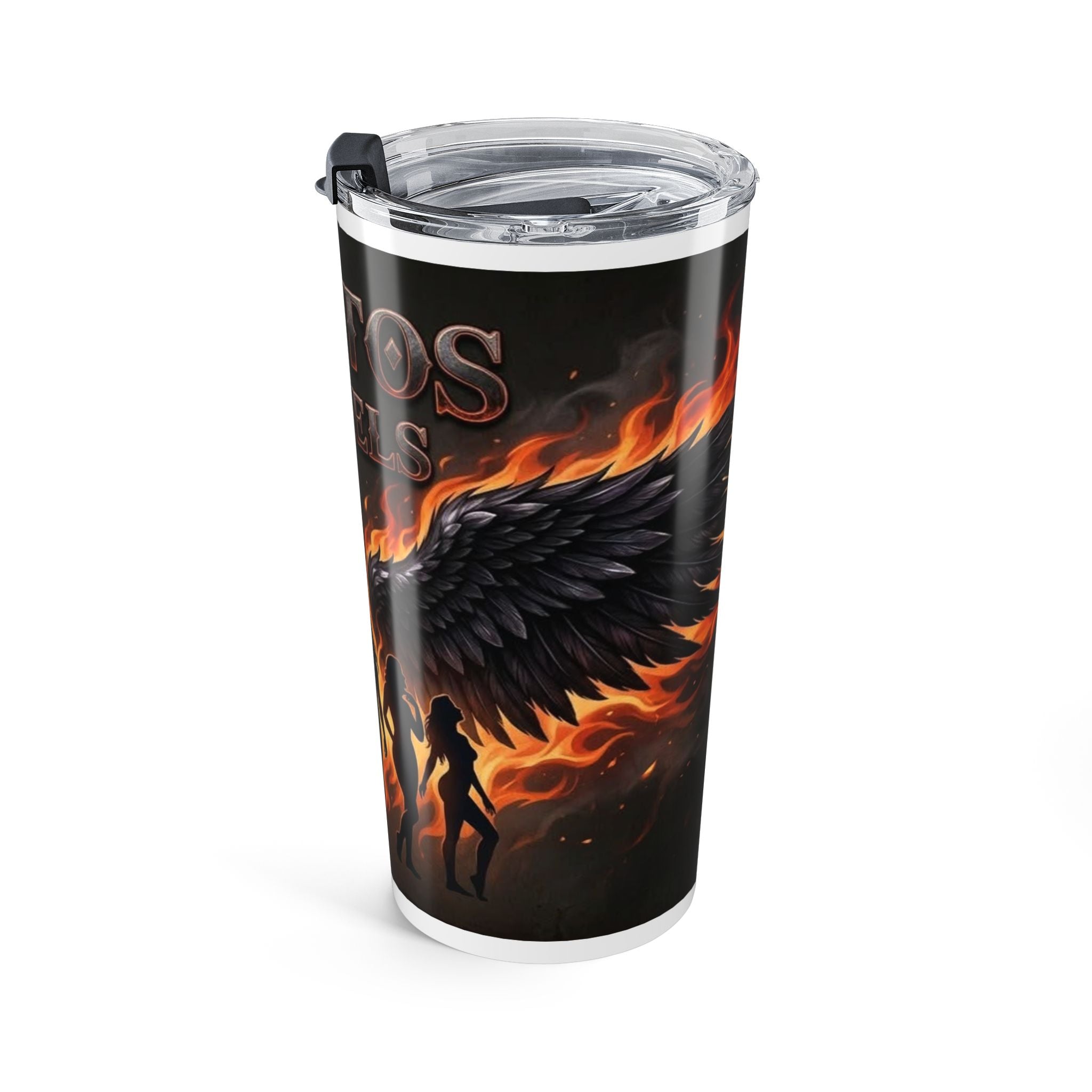 Flaming Fallen Angels Tumbler 20oz | Fire Wings Silhouette Travel Cup