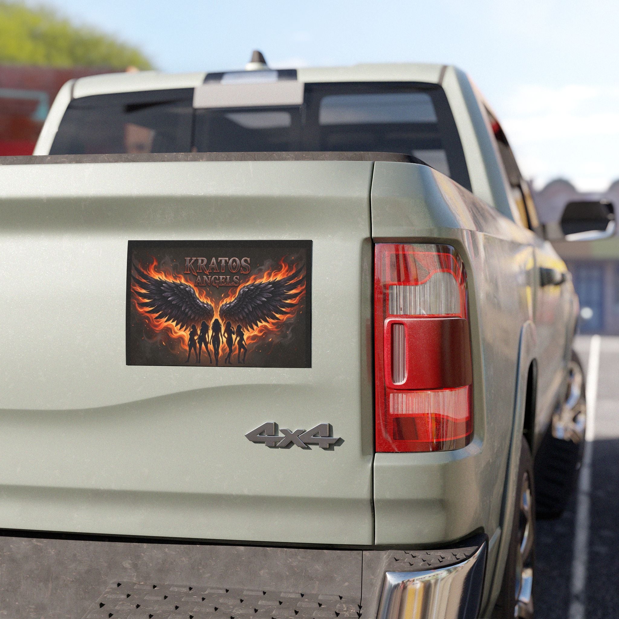 Kratos Angels Flame Wing Car Magnet — Fiery Angel Silhouette Vehicle Decal