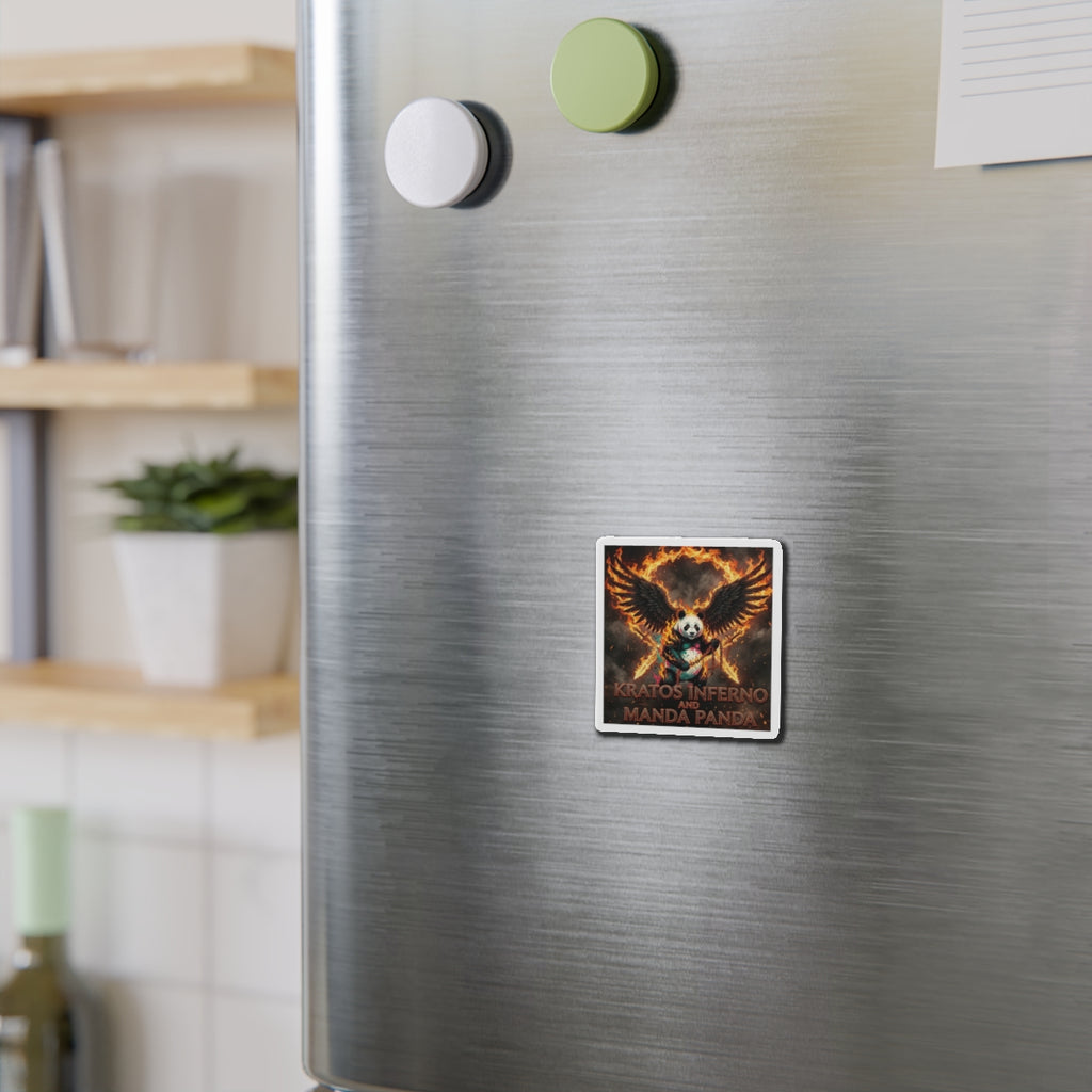 Kratos Inferno and Manda Panda Die-Cut Magnet | Flaming Winged Panda Art