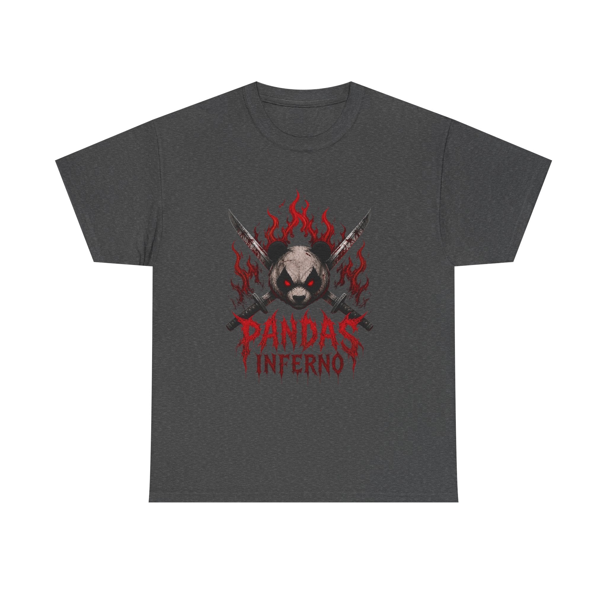 Pandas Inferno T-Shirt | Flaming Panda Skull, Crossed Swords