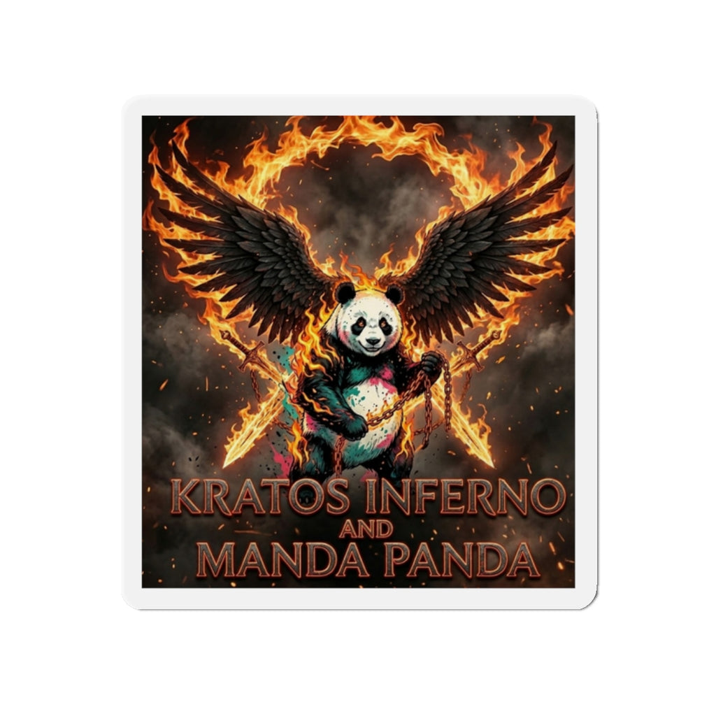 Kratos Inferno and Manda Panda Die-Cut Magnet | Flaming Winged Panda Art