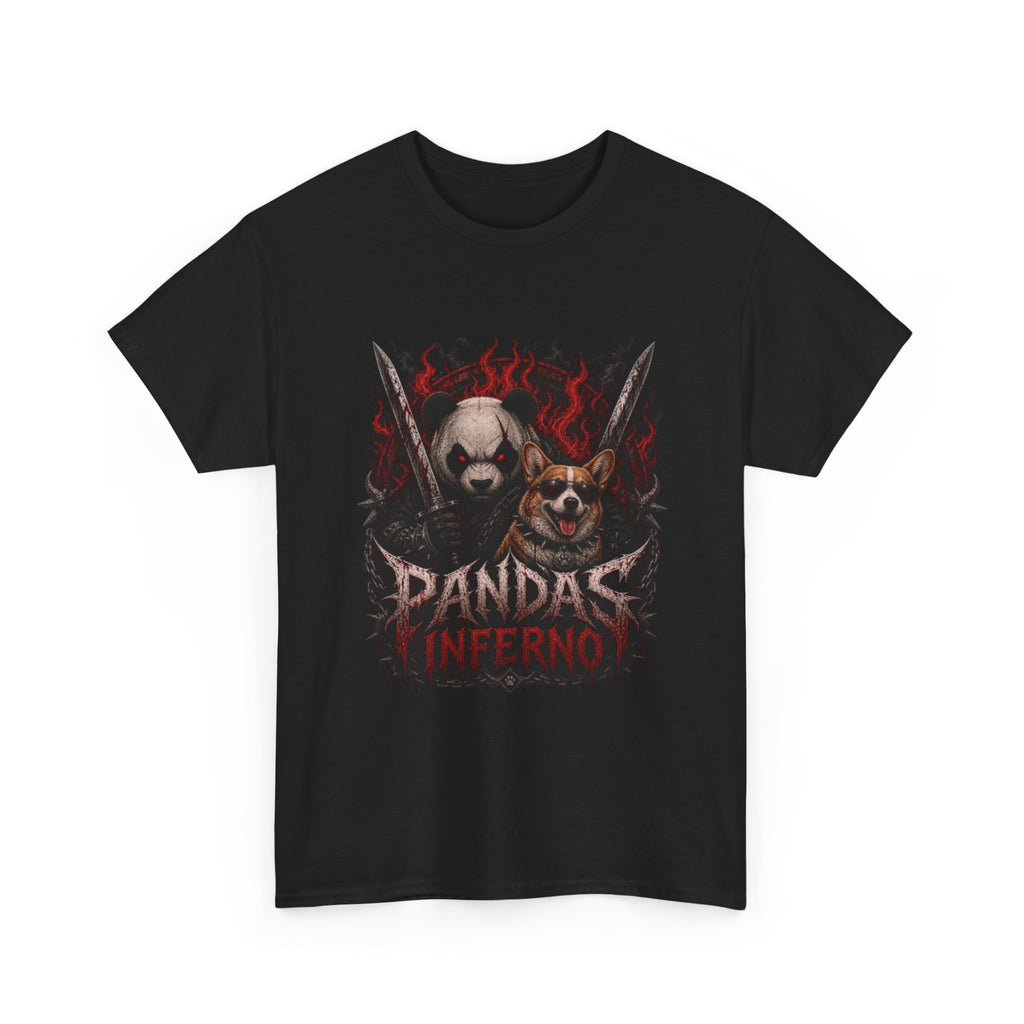 Pandas Inferno Graphic Tee — Dark Panda Skull Rock Band T‑Shirt