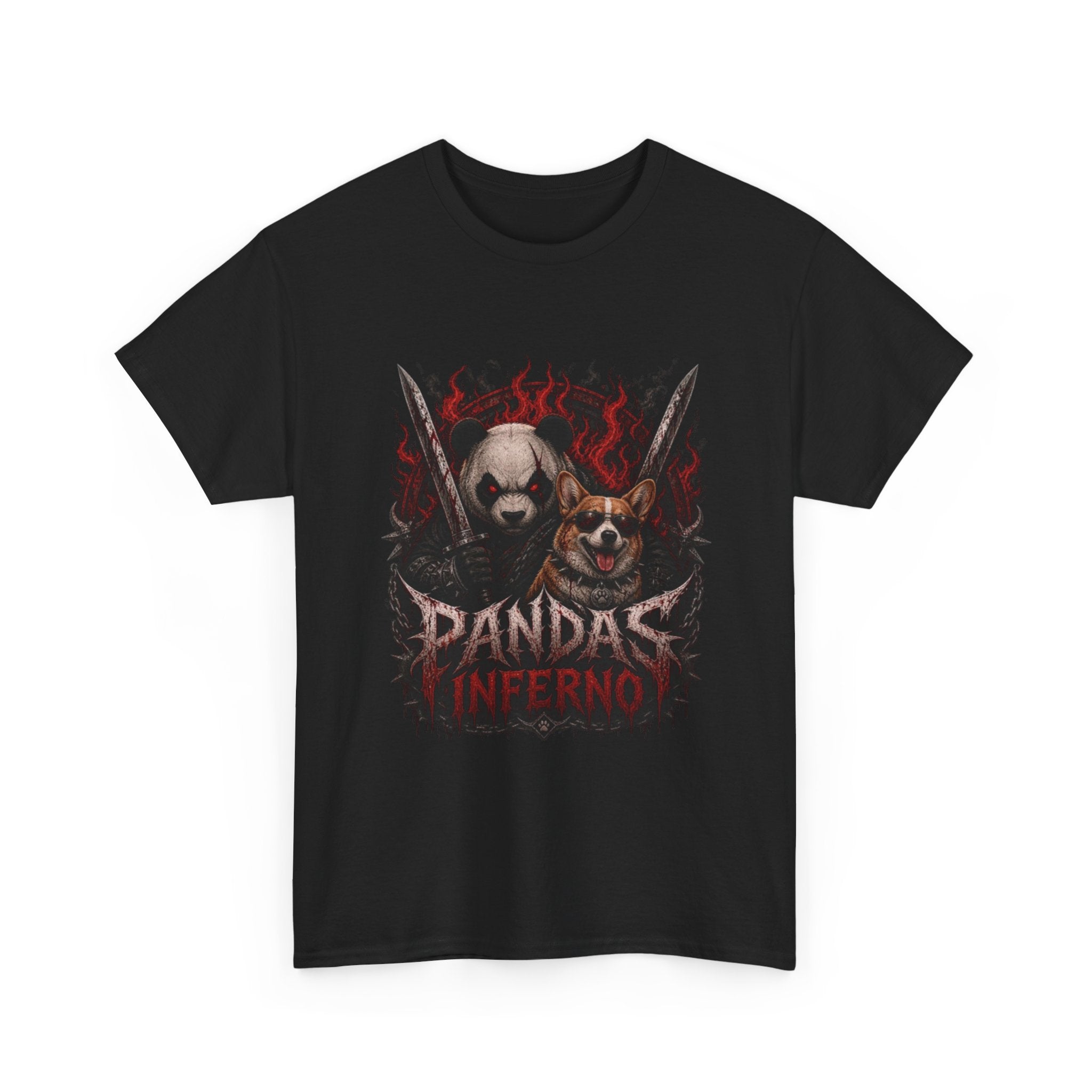 Pandas Inferno Graphic Tee — Dark Panda Skull Rock Band T‑Shirt