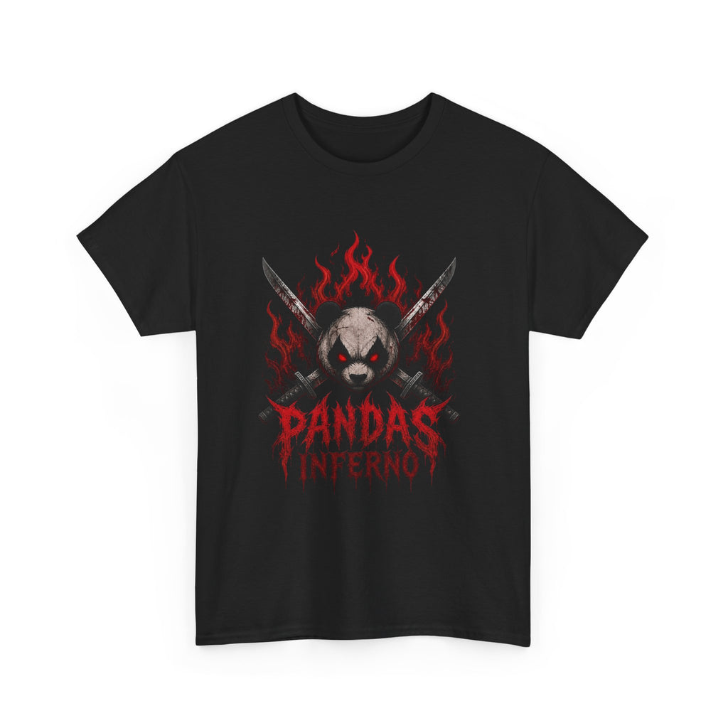 Pandas Inferno T-Shirt | Flaming Panda Skull, Crossed Swords