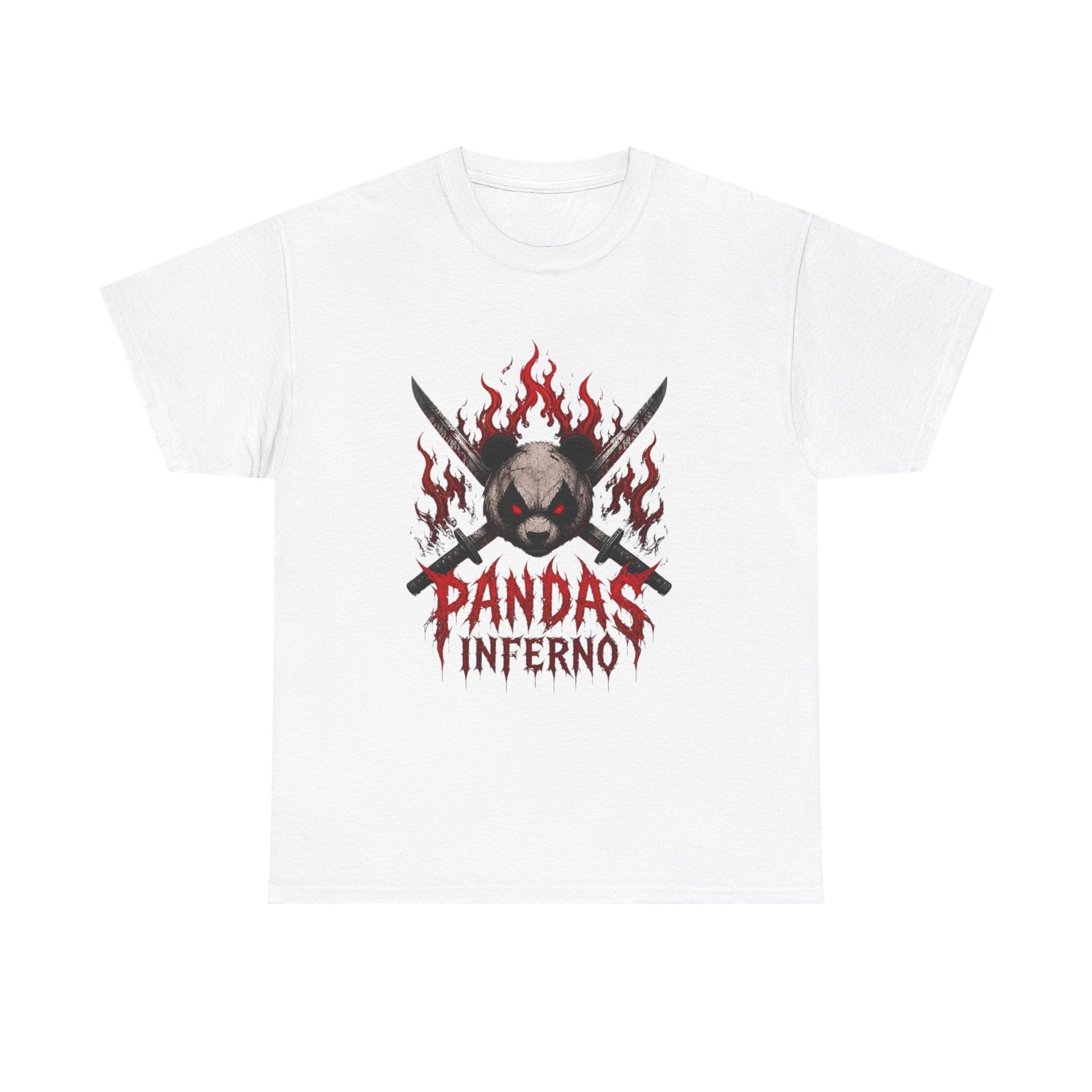 Pandas Inferno T-Shirt | Flaming Panda Skull, Crossed Swords