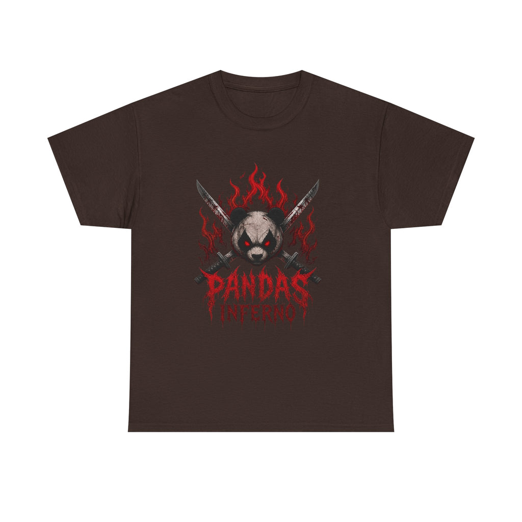 Pandas Inferno T-Shirt | Flaming Panda Skull, Crossed Swords