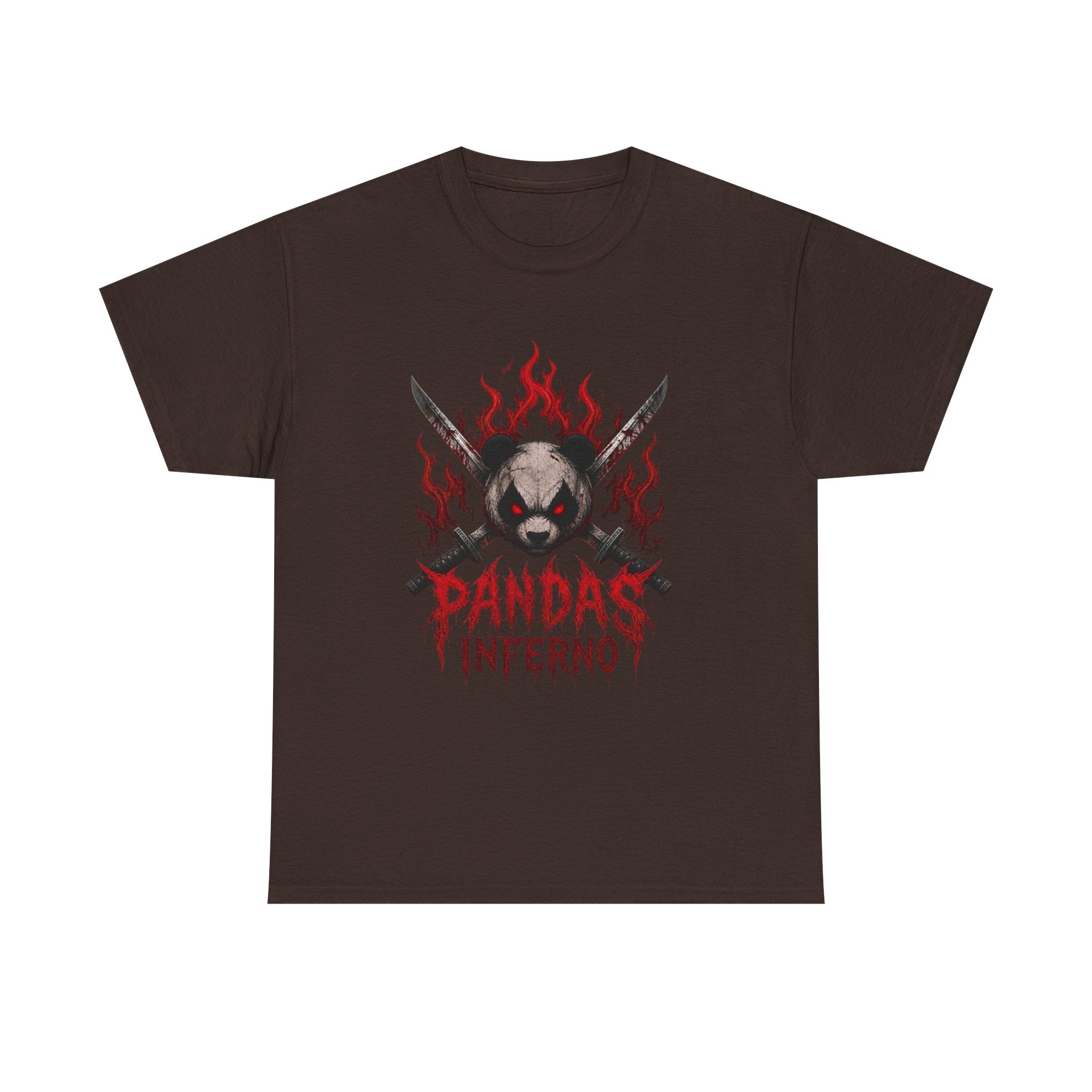 Pandas Inferno T-Shirt | Flaming Panda Skull, Crossed Swords