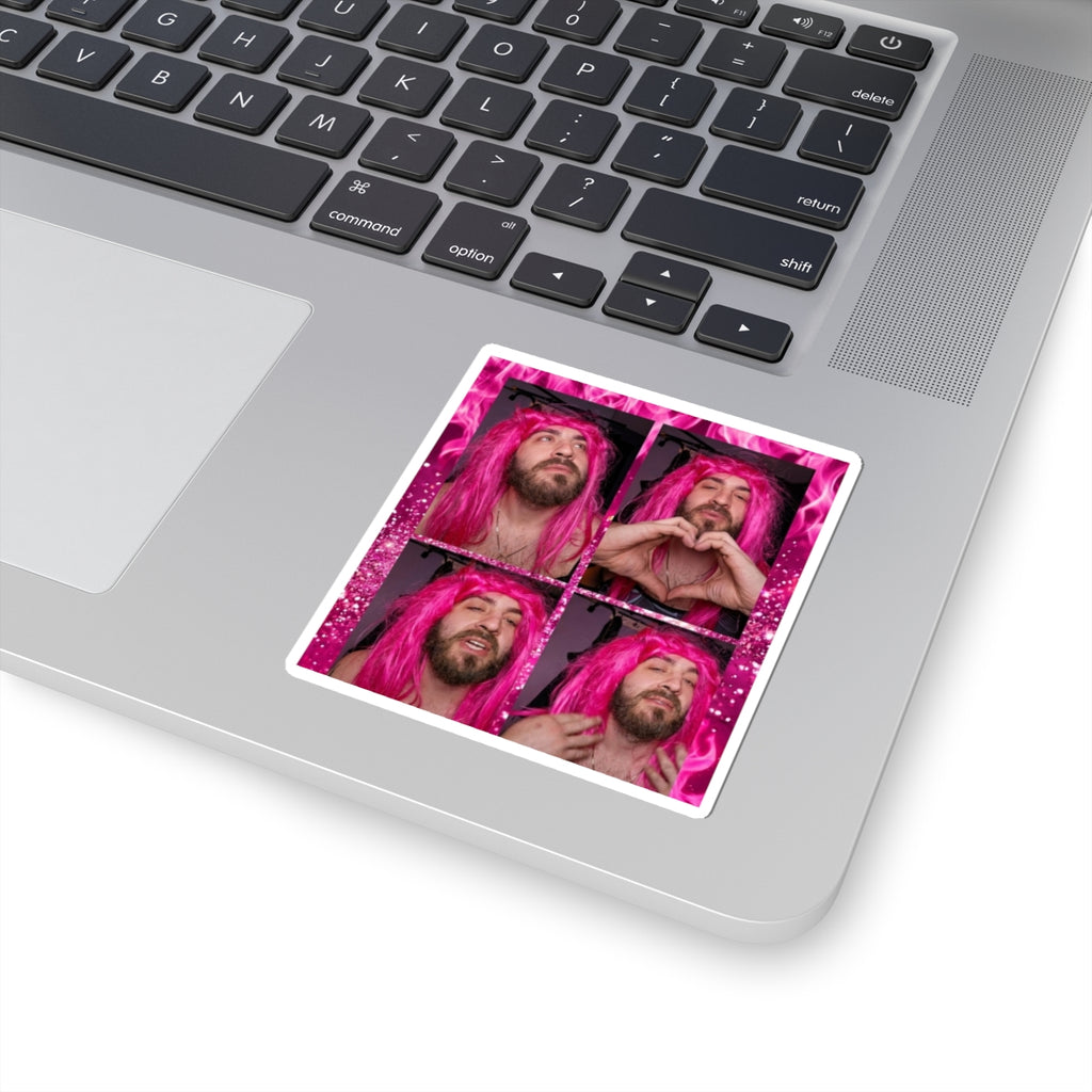 Pink Wig Photo Collage Kiss-Cut Stickers | Four-Panel Portrait Sticker