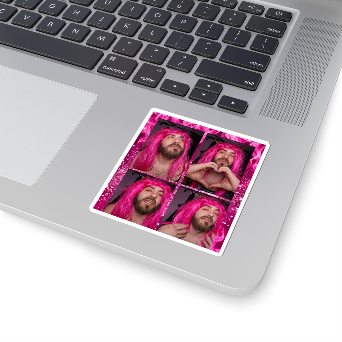 Pink Wig Photo Collage Kiss-Cut Stickers | Four-Panel Portrait Sticker