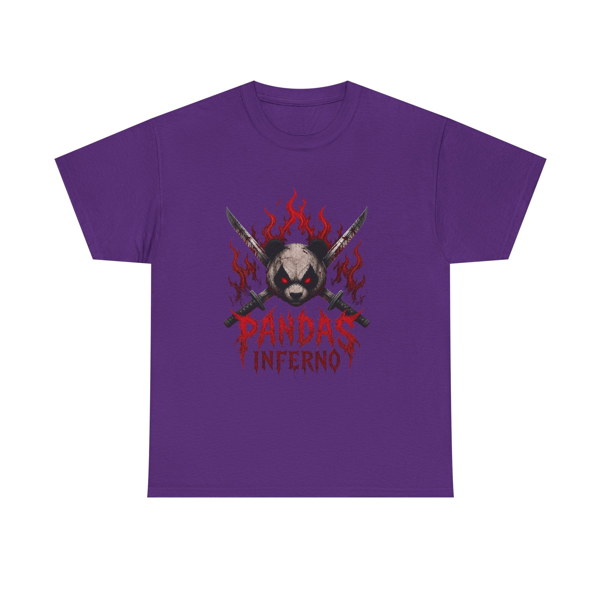 Pandas Inferno T-Shirt | Flaming Panda Skull, Crossed Swords