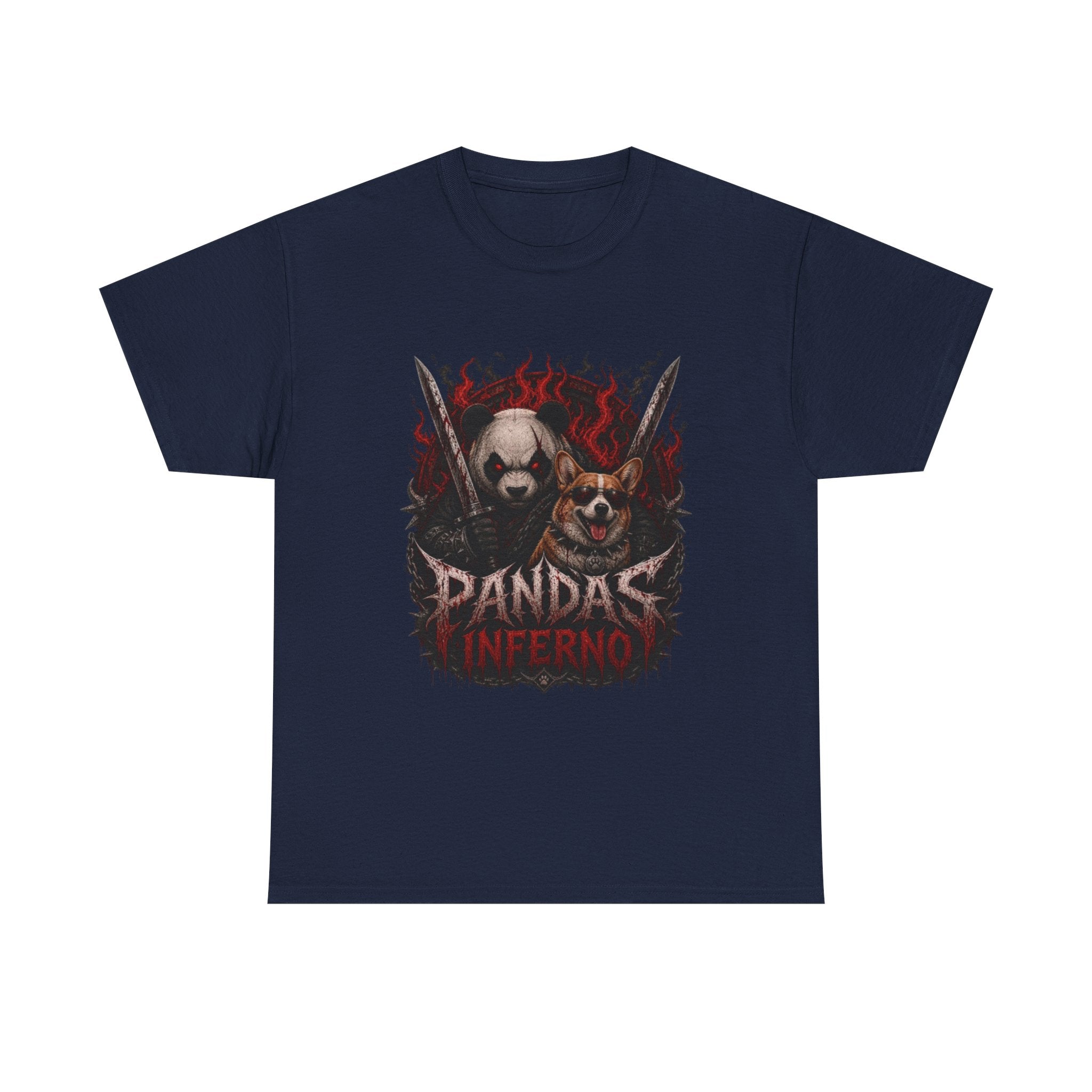 Pandas Inferno Graphic Tee — Dark Panda Skull Rock Band T‑Shirt