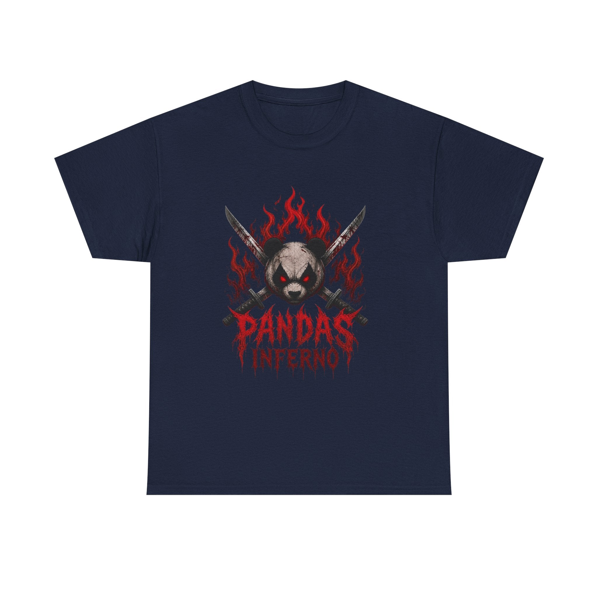 Pandas Inferno T-Shirt | Flaming Panda Skull, Crossed Swords
