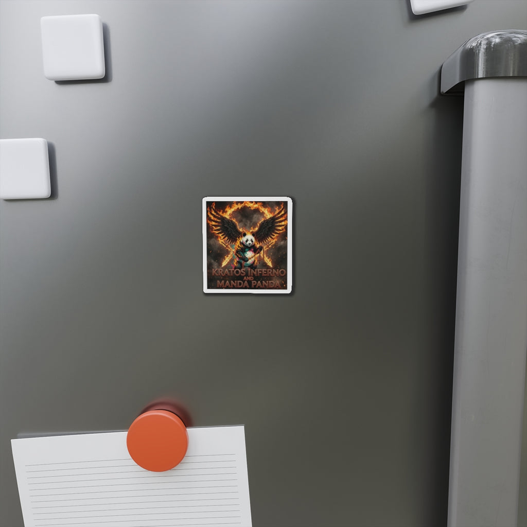 Kratos Inferno and Manda Panda Die-Cut Magnet | Flaming Winged Panda Art