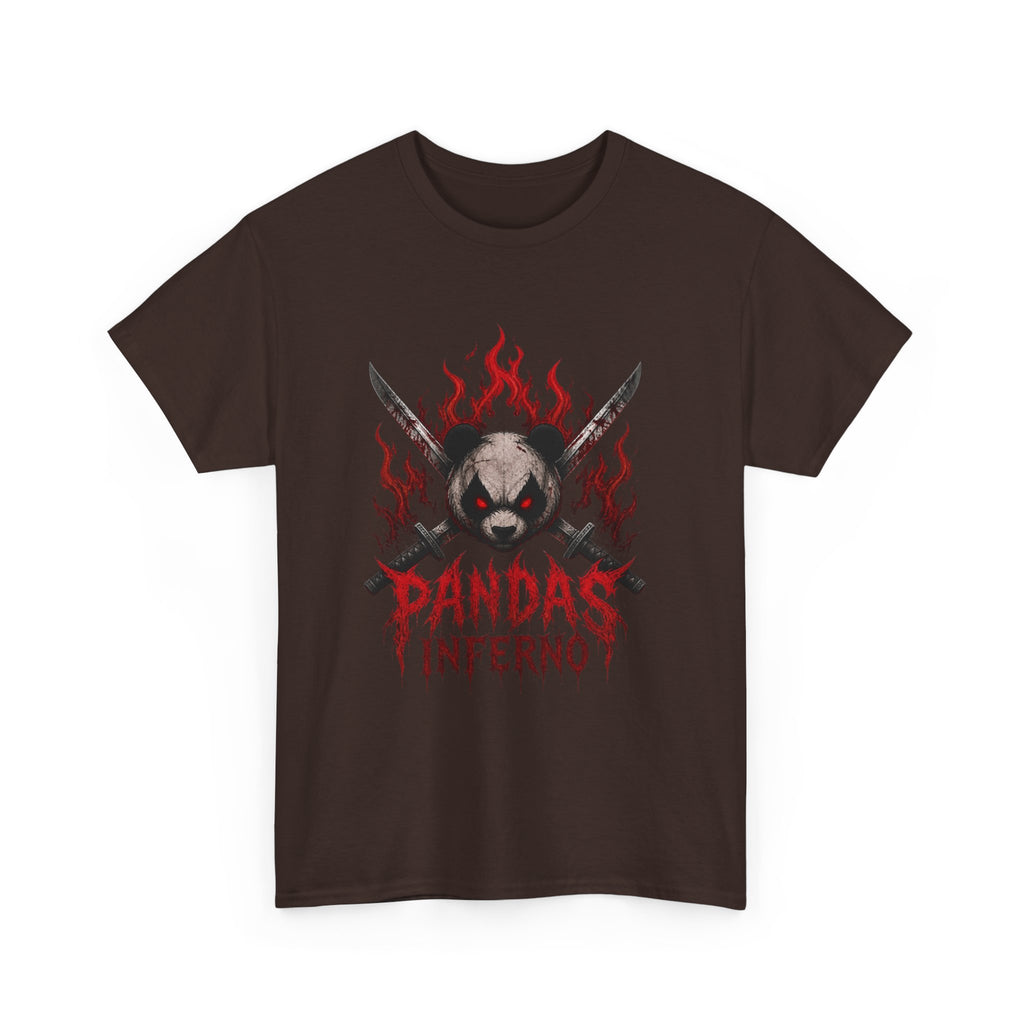 Pandas Inferno T-Shirt | Flaming Panda Skull, Crossed Swords