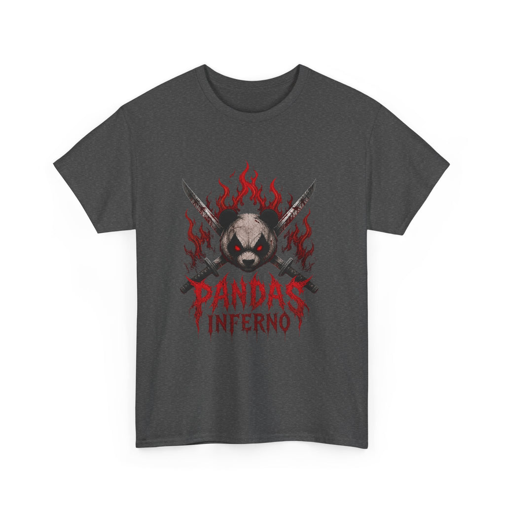 Pandas Inferno T-Shirt | Flaming Panda Skull, Crossed Swords