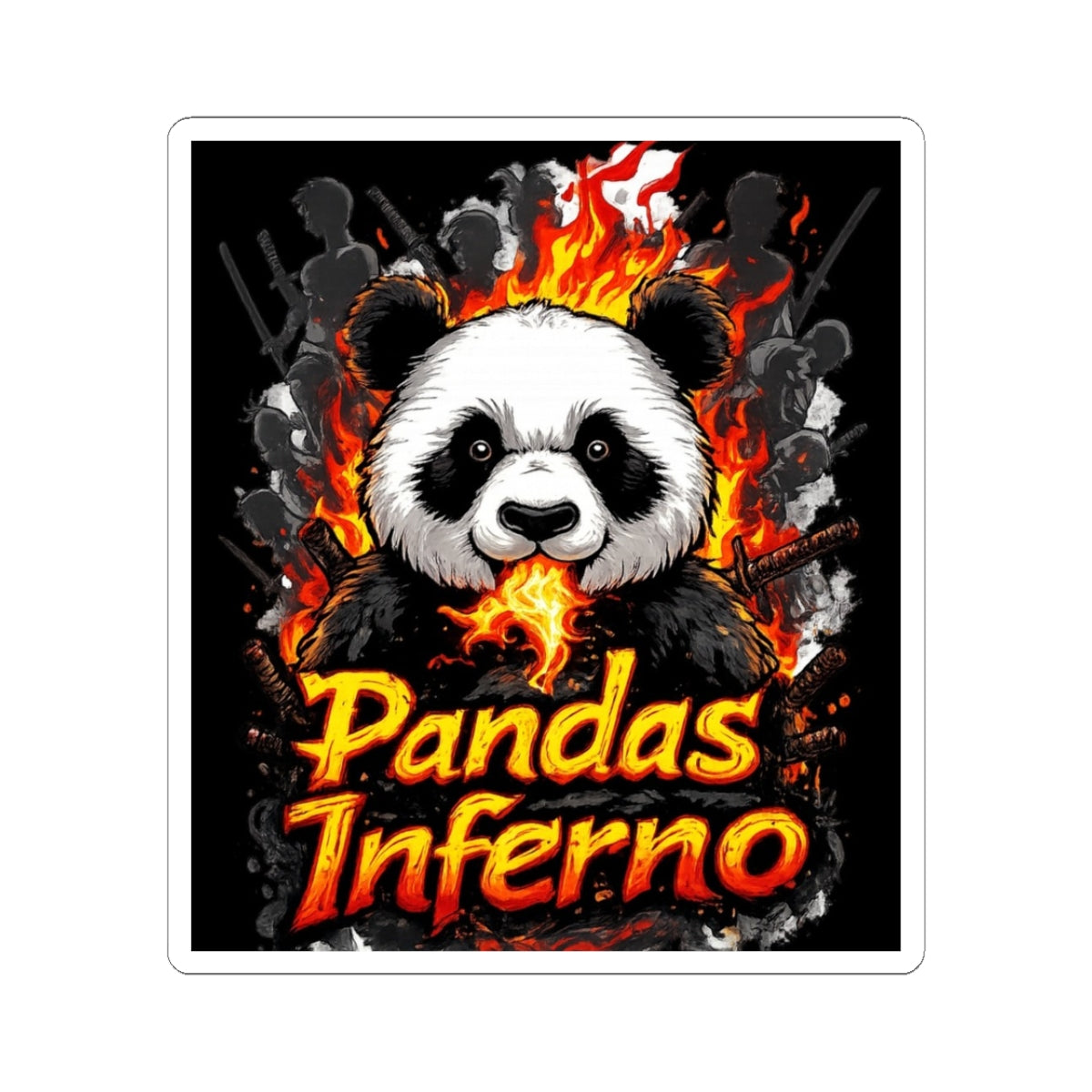 Pandas Inferno Sticker — Fiery Panda Kiss-Cut Decal for Laptops & Gear