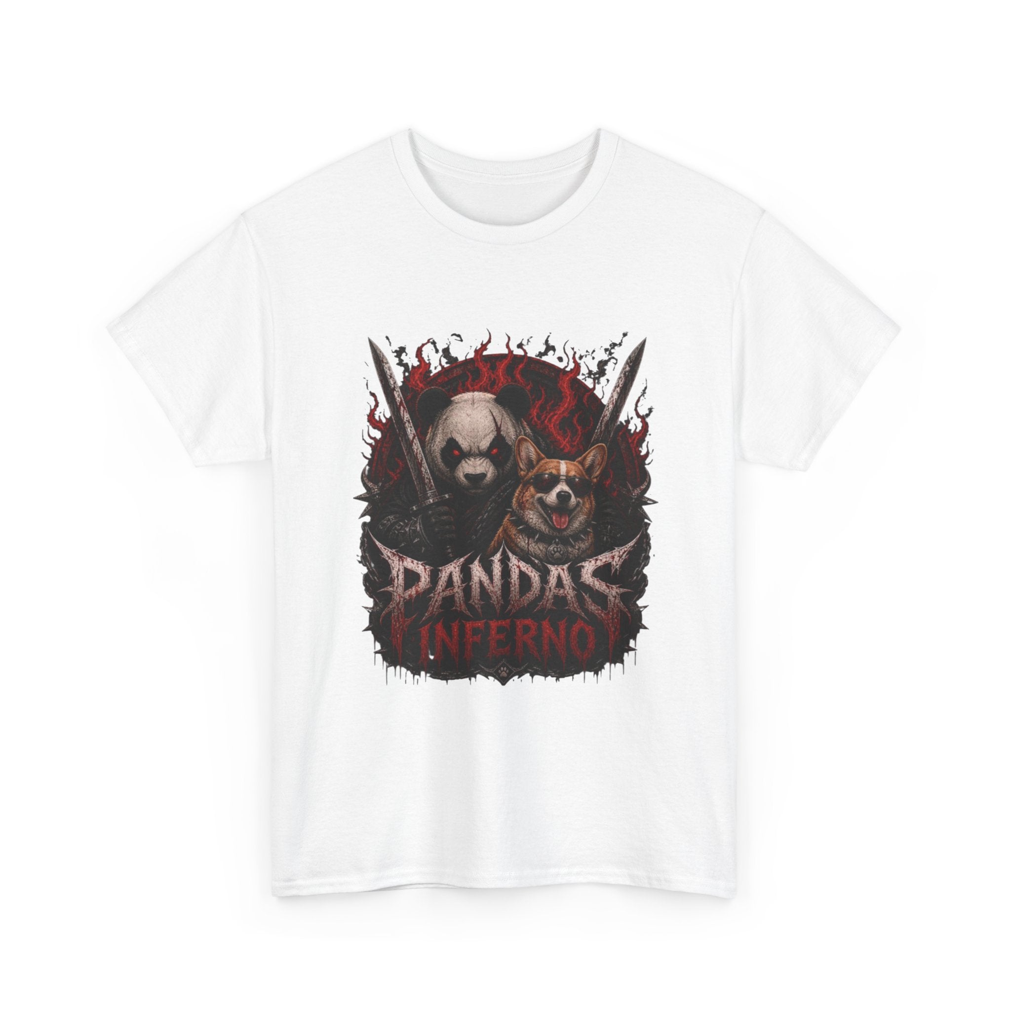 Pandas Inferno Graphic Tee — Dark Panda Skull Rock Band T‑Shirt