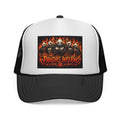 Pandas Inferno trucker cap | flaming panda skulls design