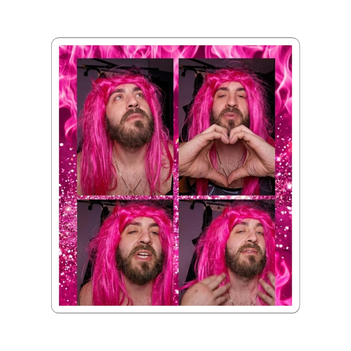 Pink Wig Photo Collage Kiss-Cut Stickers | Four-Panel Portrait Sticker