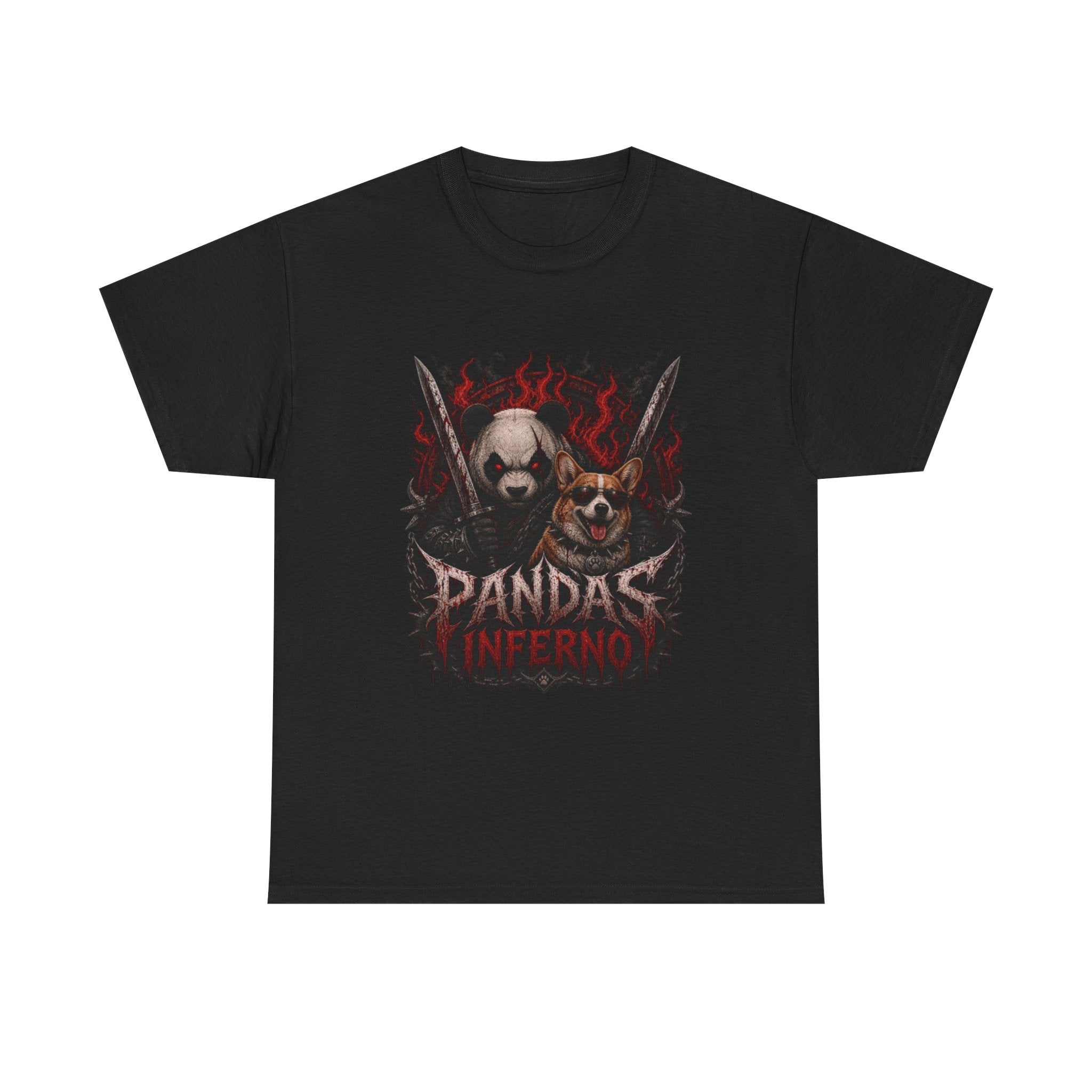 Pandas Inferno Graphic Tee — Dark Panda Skull Rock Band T‑Shirt