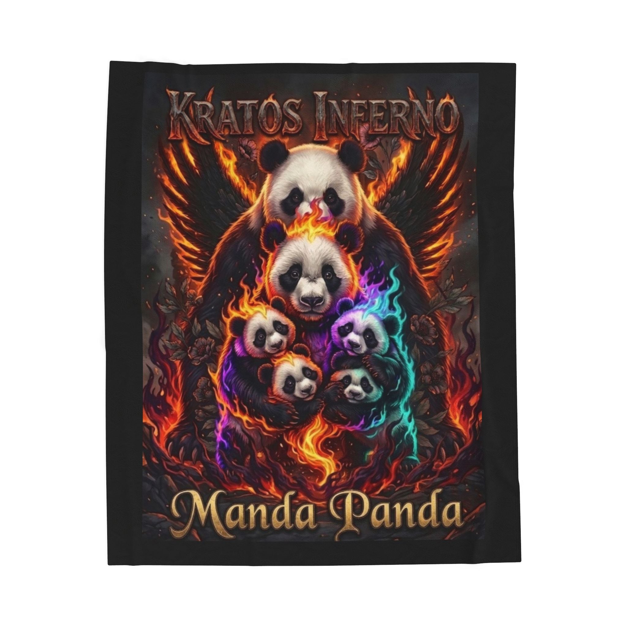 Flaming Panda Family blanket | Manda Panda inferno design