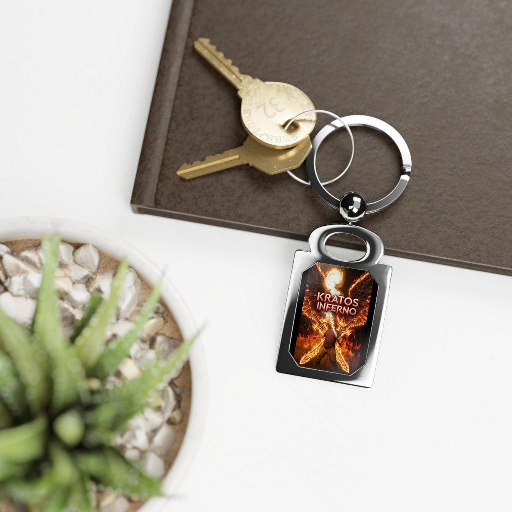 Kratos Inferno fiery warrior Rectangle Photo Keyring | metal photo keychain
